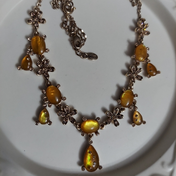 Monet Gold/Faux Amber & Pave' Flower Necklace - Picture 8 of 9